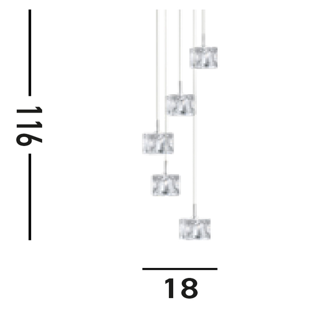 Lampadario Contemporaneo Ice Cube Acciaio Cromo Vetro Trasparente Led 26W 3000K