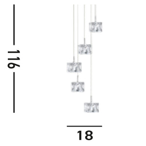 Lampadario Contemporaneo Ice Cube Acciaio Cromo Vetro Trasparente Led 26W 3000K