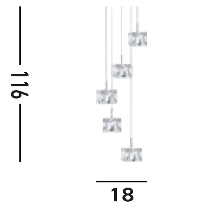 Lampadario Contemporaneo Ice Cube Acciaio Cromo Vetro Trasparente Led 26W 3000K