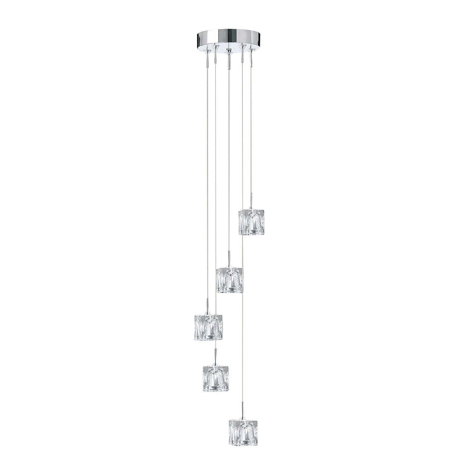 Lampadario Contemporaneo Ice Cube Acciaio Cromo Vetro Trasparente Led 26W 3000K
