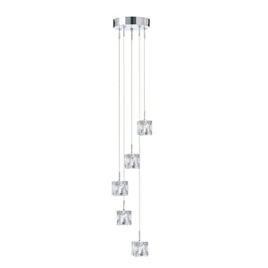 Lampadario Contemporaneo Ice Cube Acciaio Cromo Vetro Trasparente Led 26W 3000K