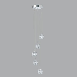 Lampadario Contemporaneo Ice Cube Acciaio Cromo Vetro Trasparente Led 26W 3000K