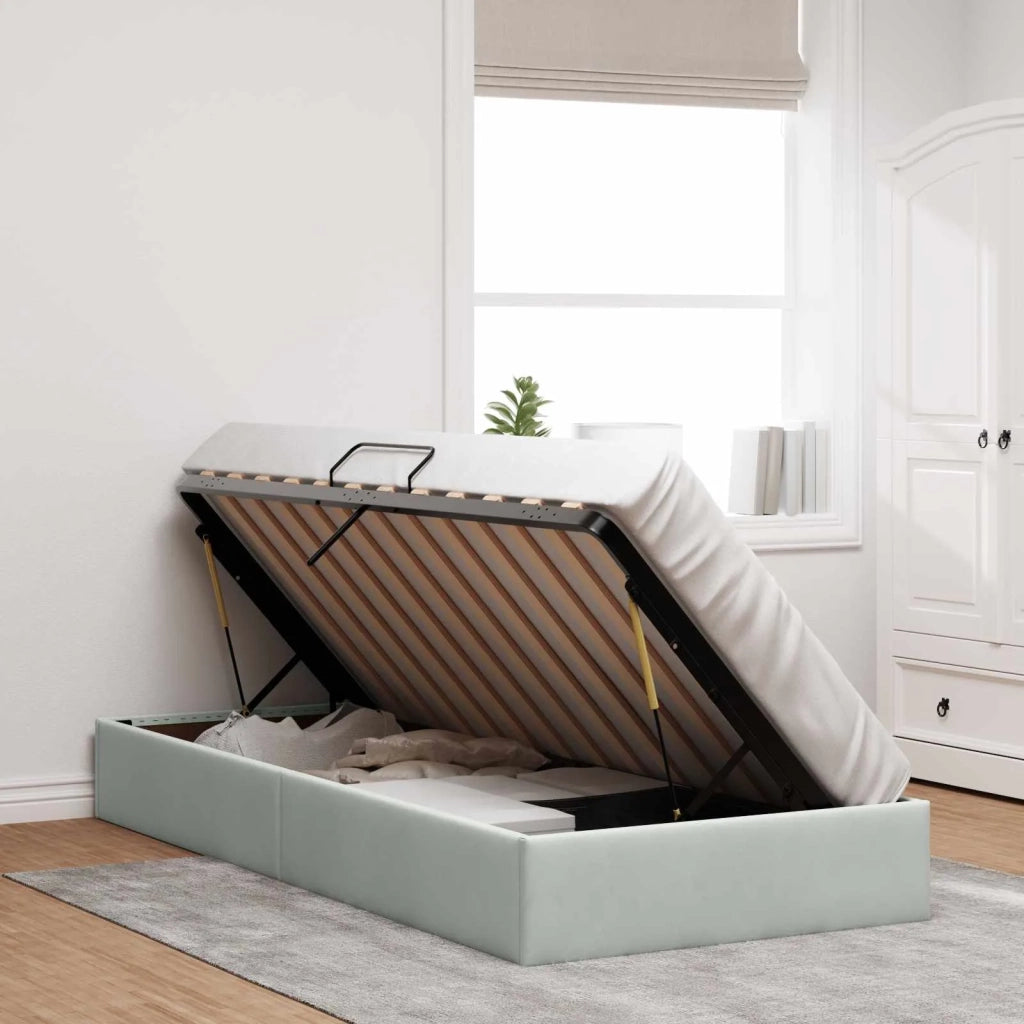 Letto ottomano Grigio Chiaro 90 x 190 cm Velluto 3442850