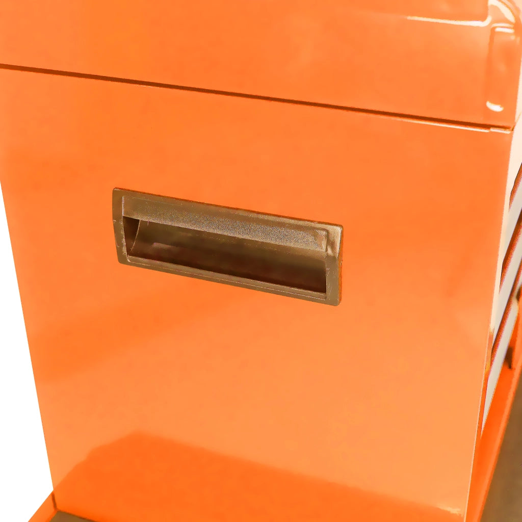 Mobile contenitore con 5 cassetti e ruote con ripiano regolabile per garage e officina; in acciaio; arancione