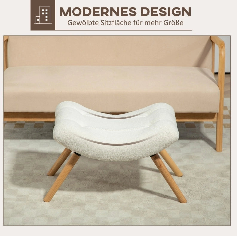 Pouf imbottito crema con gambe in legno di faggio