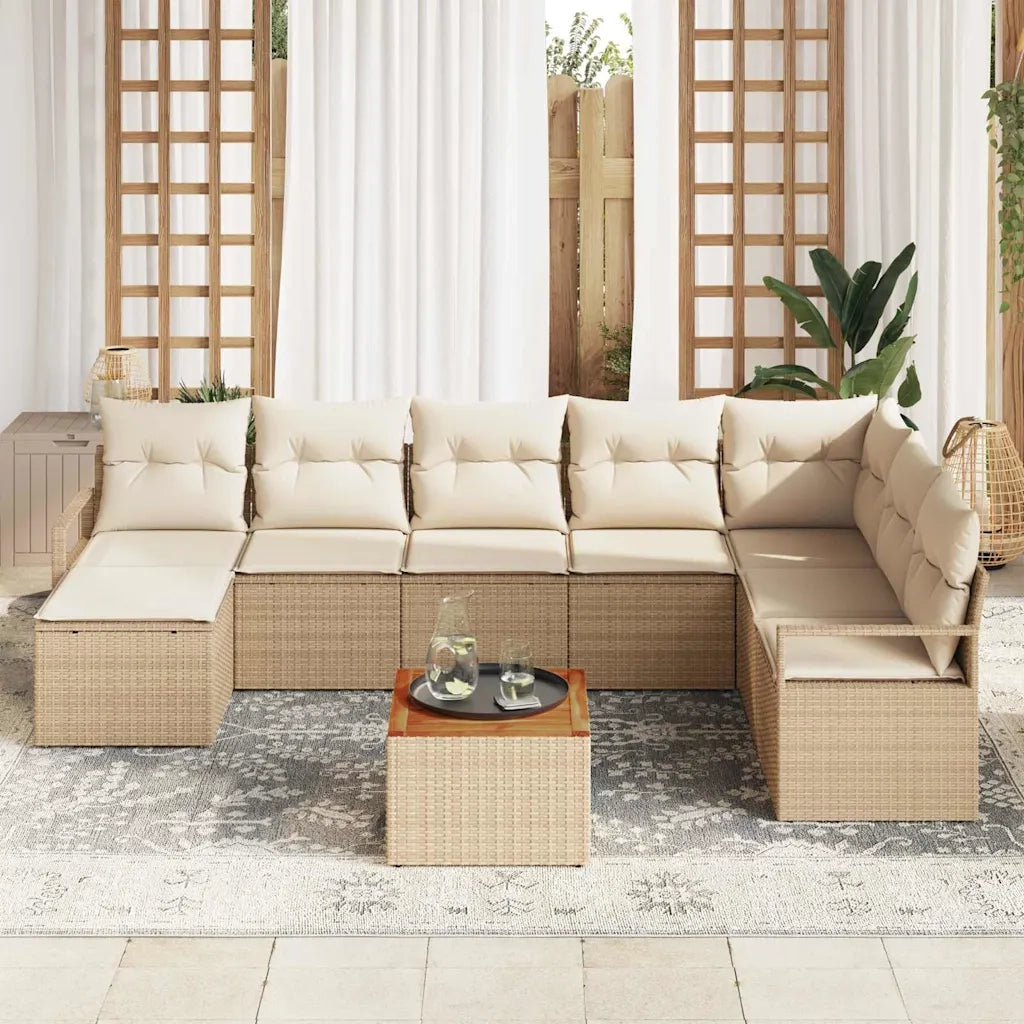 Set Divano da Giardino con cuscino 9 pcs Beige polyrattan 3347743