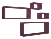 Set 3 Mensole Cubo da Parete Quadrato e Rettangolare in Fibra di Legno Merlino Viola Melanzana