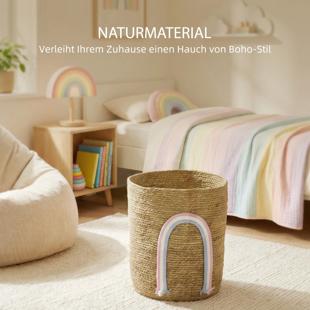 Cestino intrecciato grande per bagno e camera da letto ¨C zephmum ¨C 24.7 litri con decorazione arcobaleno