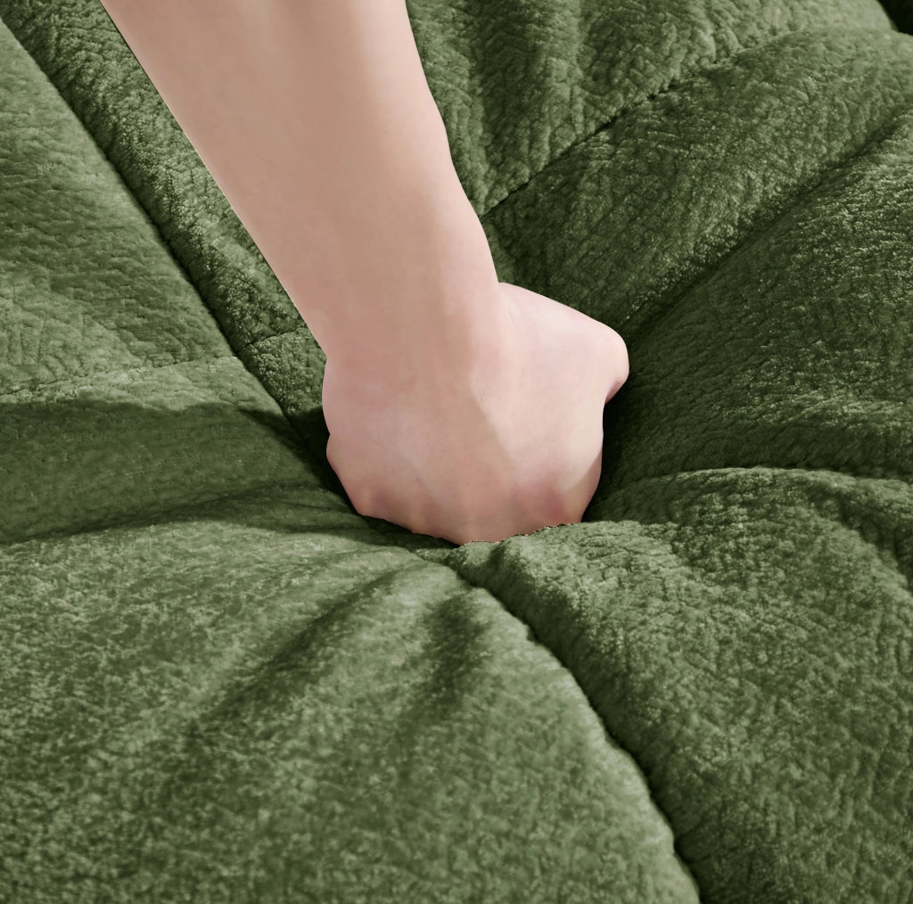 Divano Verde in Chenille con Cuscini Imbottiti Spessi, Schienale Ergonomico e Braccioli Eleganti, Dimensioni 330x86x90 cm