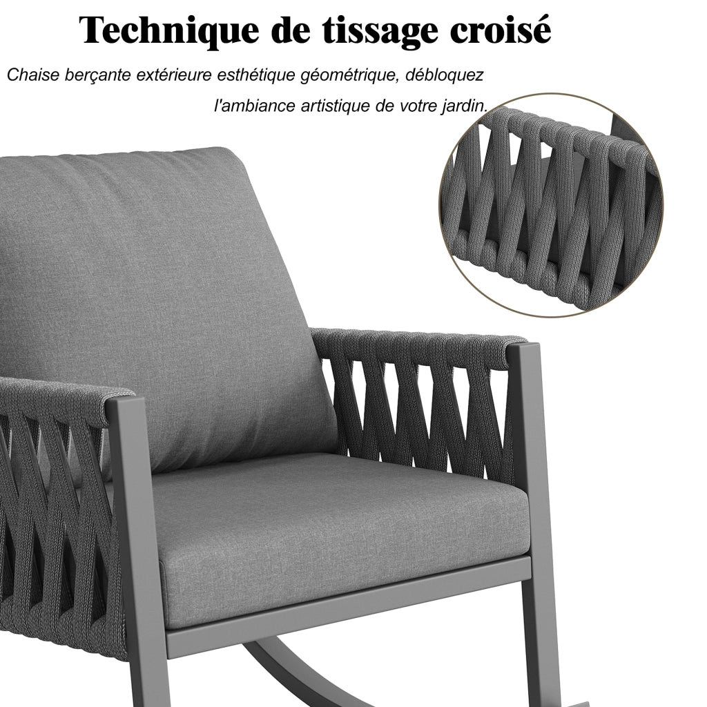 Sedia a Dondolo da Giardino con Cuscini ¨C MINIMAL ¨C Polyrattan, Metallo, Esterno