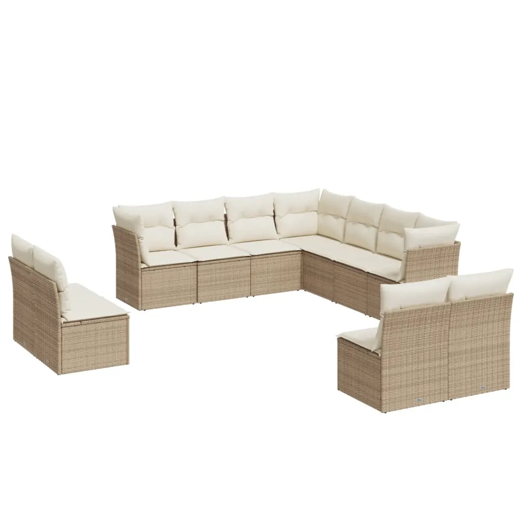 Set Divani da Giardino 11 pz con Cuscini Beige in Polyrattan 3217818