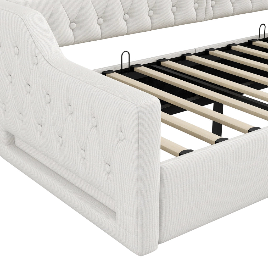 Letto da giorno imbottito 90x200 con LED e vano contenitivo, Beige