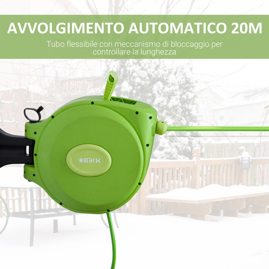 Easycomfort Avvolgitubo da Giardino Retrattile con Tubo dell'Acqua 20 m, Rullo Avvolgitubo da Parete Girevole a 180°, Avvolgitubo Automatico Tubo da Giardino per Irrigazione in plastica, Verde