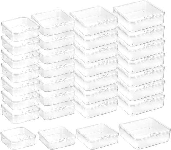 Set di contenitori in plastica quadrati mini a chiusura ermetica 32 pezzi per piccoli oggetti e progetti di fai da te