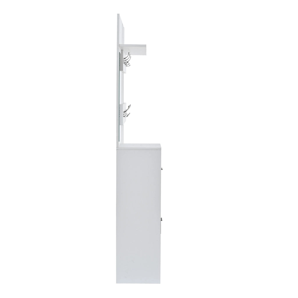 Mobili da ingresso con scarpiera ribaltabile, specchio e 6 ganci, vani aperti, in MDF, bianco, 120 × 30 × 180 cm