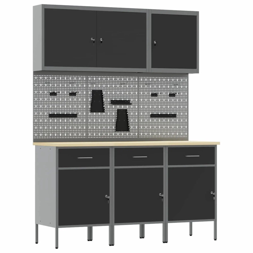 Mobile da lavoro 8 pcs Nero Legno ingegnerizzato e acciaio 3321428