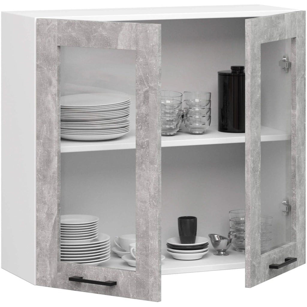 Vetrina da cucina sospesa AKORD OLIWIA Bianca 80 cm 2 porte inserto frontale Grigio Cemento 80x30,5x72 cm