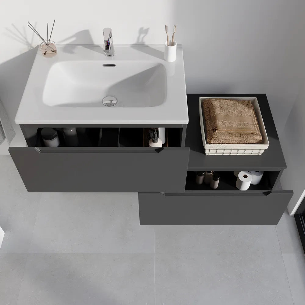 Mobile bagno sospeso modulare 60 cm grigio opaco due cassetti con lavabo | Bako