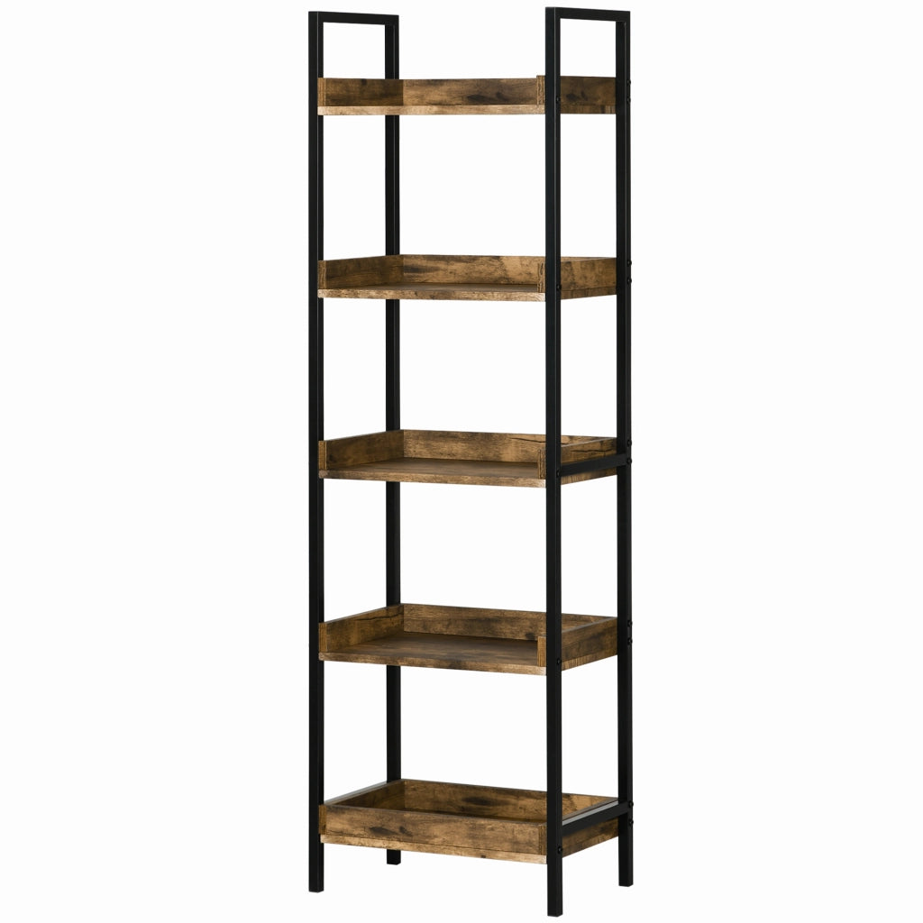 Libreria Stile Industriale a 5 Ripiani in Legno e Metallo, 48x30x155cm, Marrone Rustico