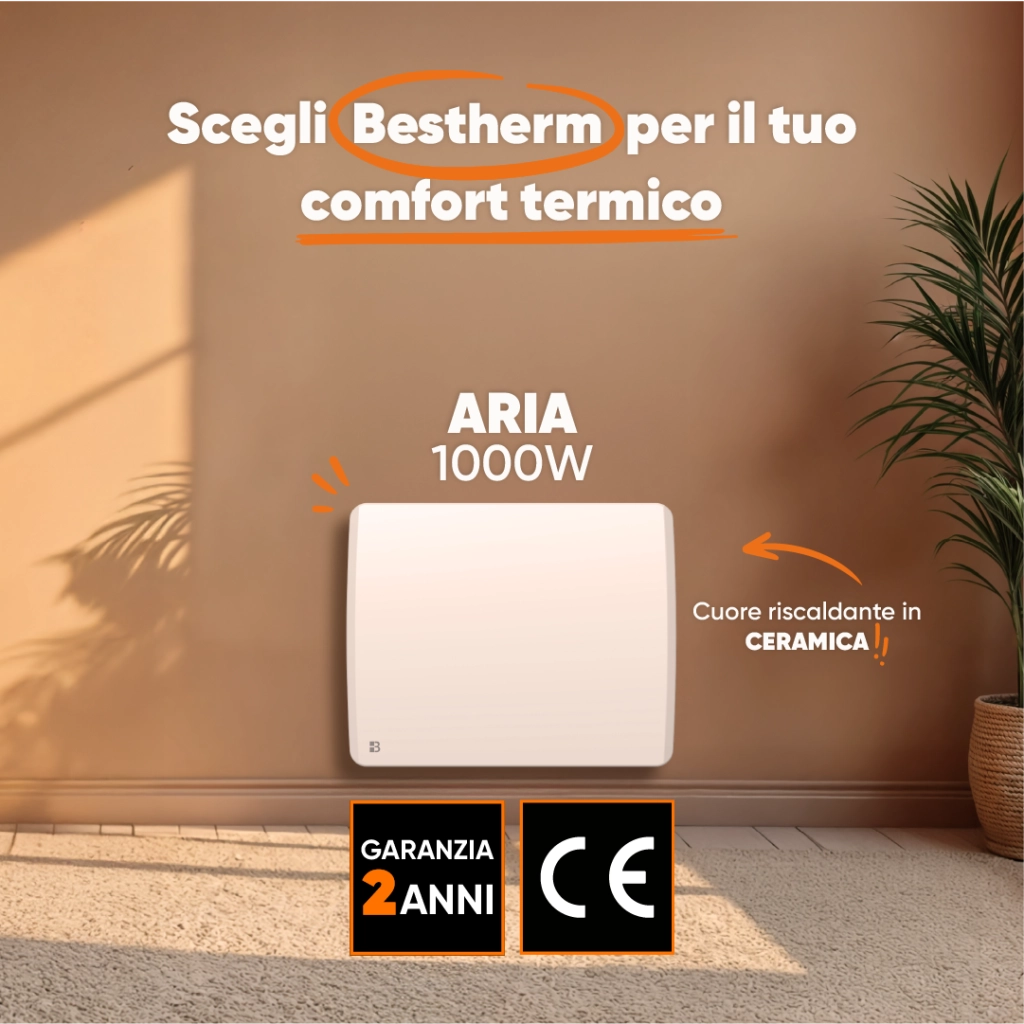 Radiatore elettrico fisso ad inerzia ceramica a secco 1000W ARIA orizzontale bianco