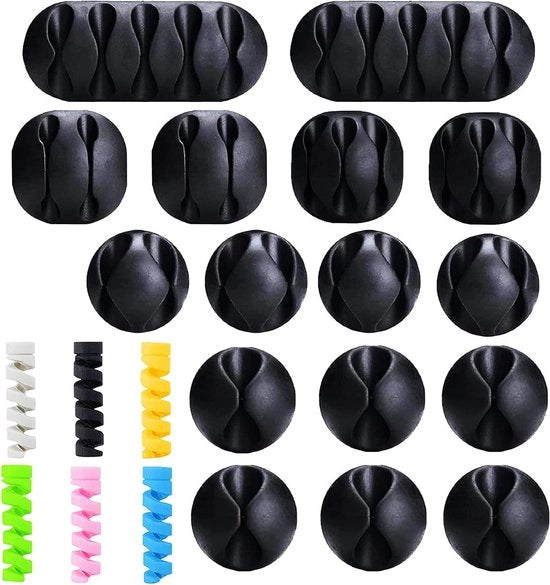 16 pezzi di supporti cavi - clip cavi per organizzatore di cavi - supporto autoadesivo per diversi cavi - nero, ideale per pc, ufficio e casa