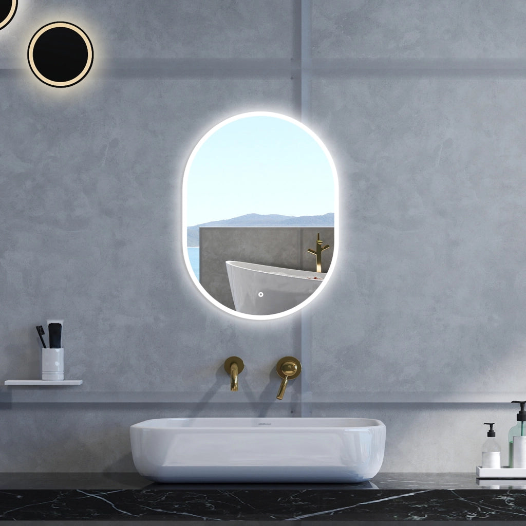 Specchio da bagno Ovale con 60x80cm,Memoria, Antifog,Regorabile,Retroilluminato,doppio interruttore,