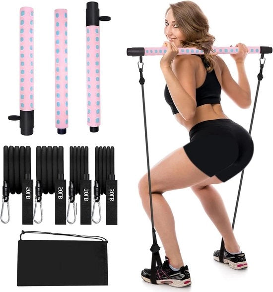 Set di barre per Pilates adattabili - 4 cinture di resistenza - bastone per Pilates portatile - allenamento a casa - palestra fitness