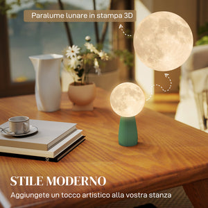 Lampada da Tavolo a Forma di Luna a 3 Tonalità Ø15x28 cm in ABS Bianco e Verde Scuro