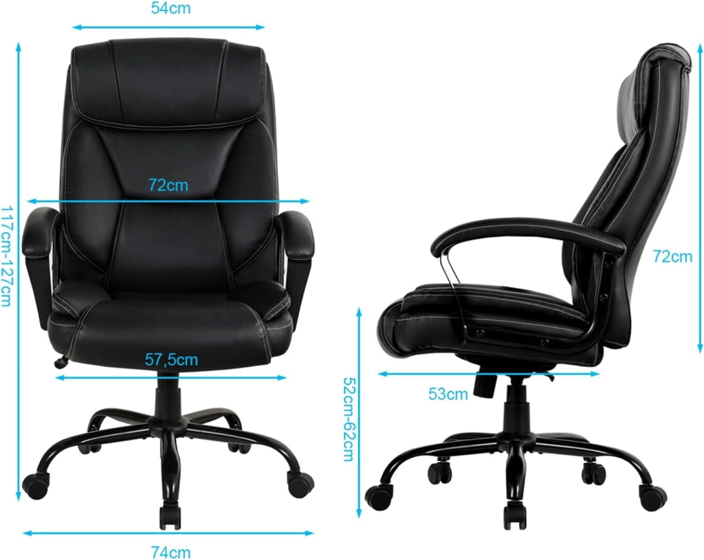 Poltrona da Ufficio Ergonomica Girevole, Sedia per Ufficio Regolabile con Poggiatesta Supporto Lombare e Braccioli, in Spugna Imbottita, Nera