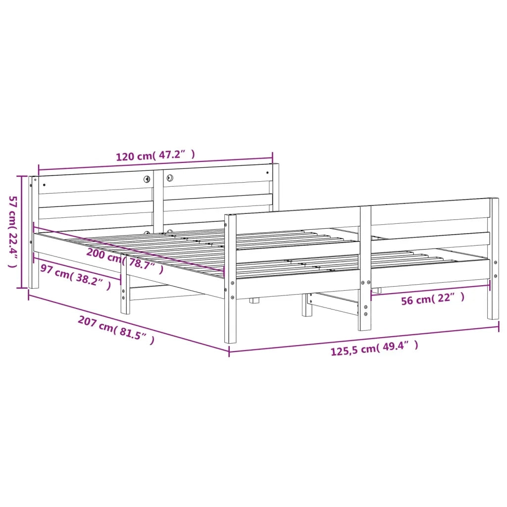 Letto senza Materasso Marrone Cera 120x200 cm in Legno di Pino 842793