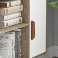 Libreria scandinava 4 nicchie + 2 armadi con ripiano dim. 80L x 24l x 123H cm Piedi affusolati inclinati Legno Massiccio Quercia
