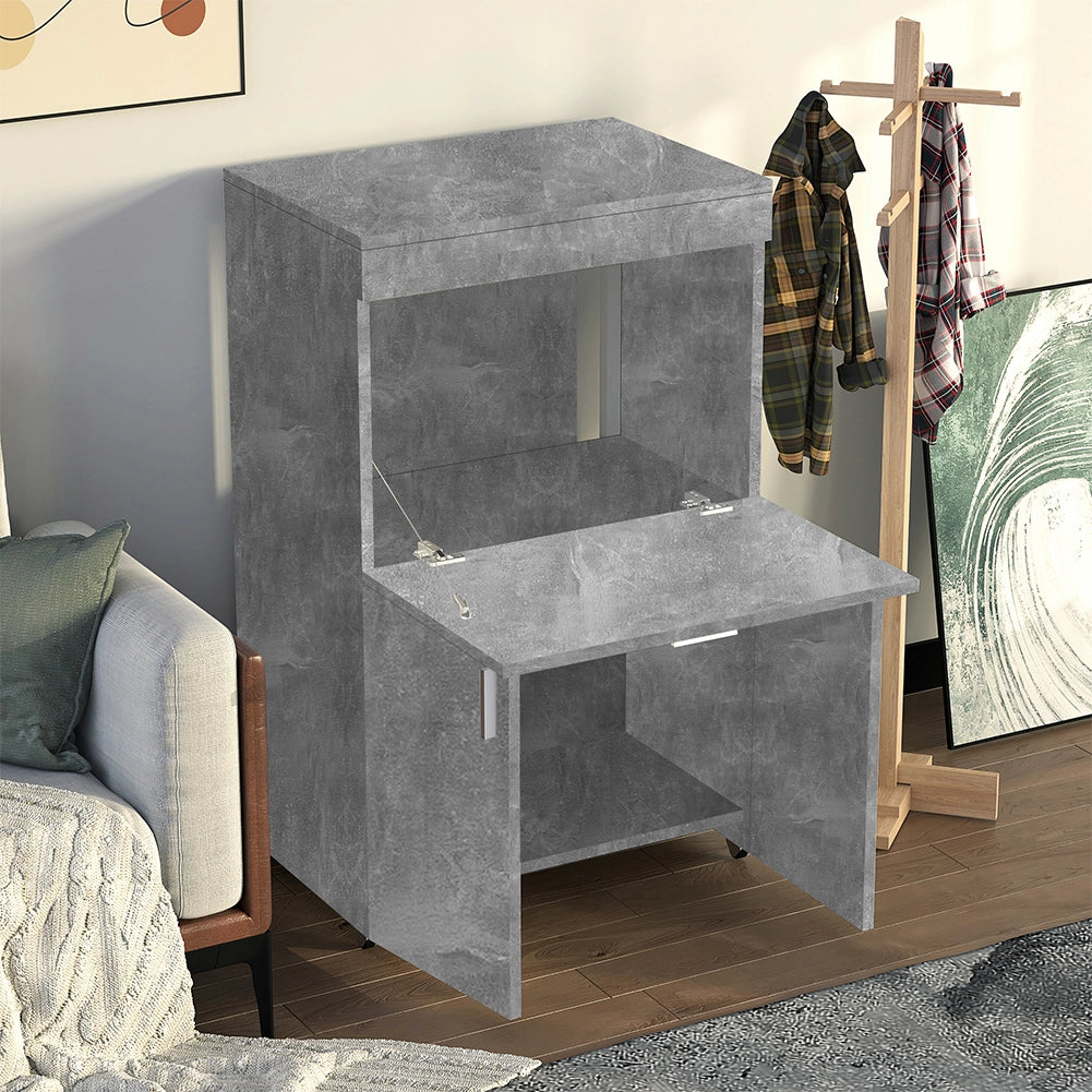 Mobile Asse da Stiro a Scomparsa Salvaspazio Richiudibile 55x38x90,5 cm In MDF Effetto Cemento