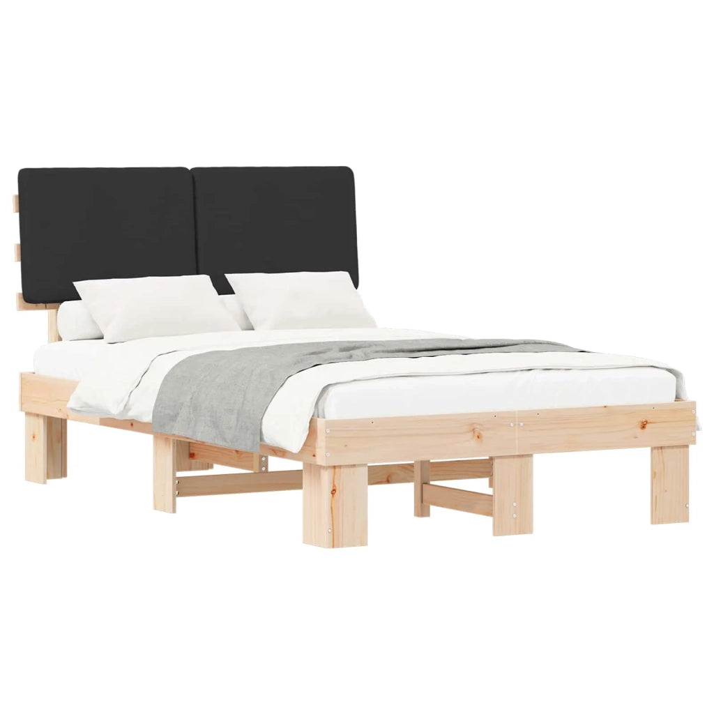 Letto con Testiera Rivestita Nero 120 x 200 cm Pino massello 877491