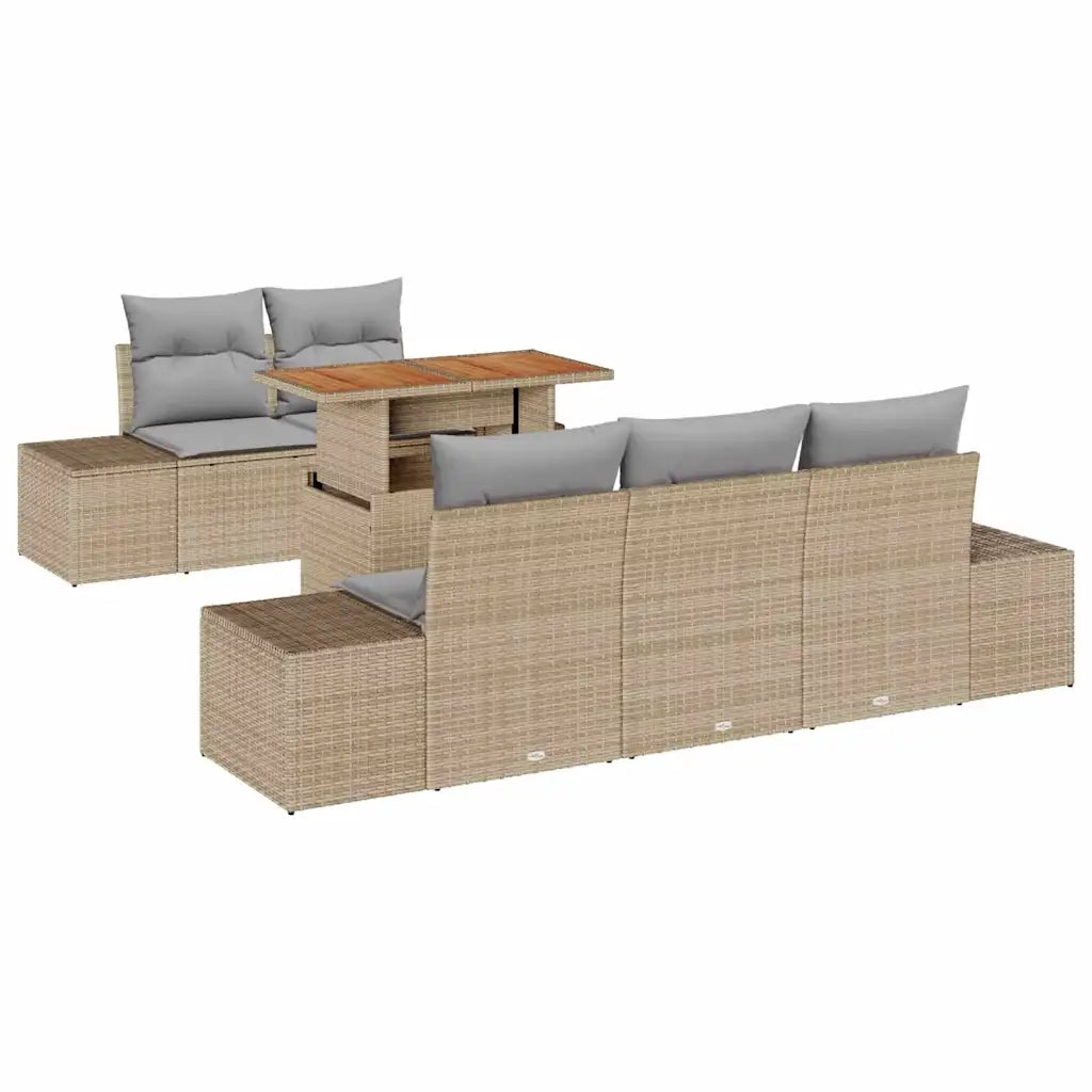 Set da Pranzo per Giardino con cuscino 6 pcs Beige e grigio