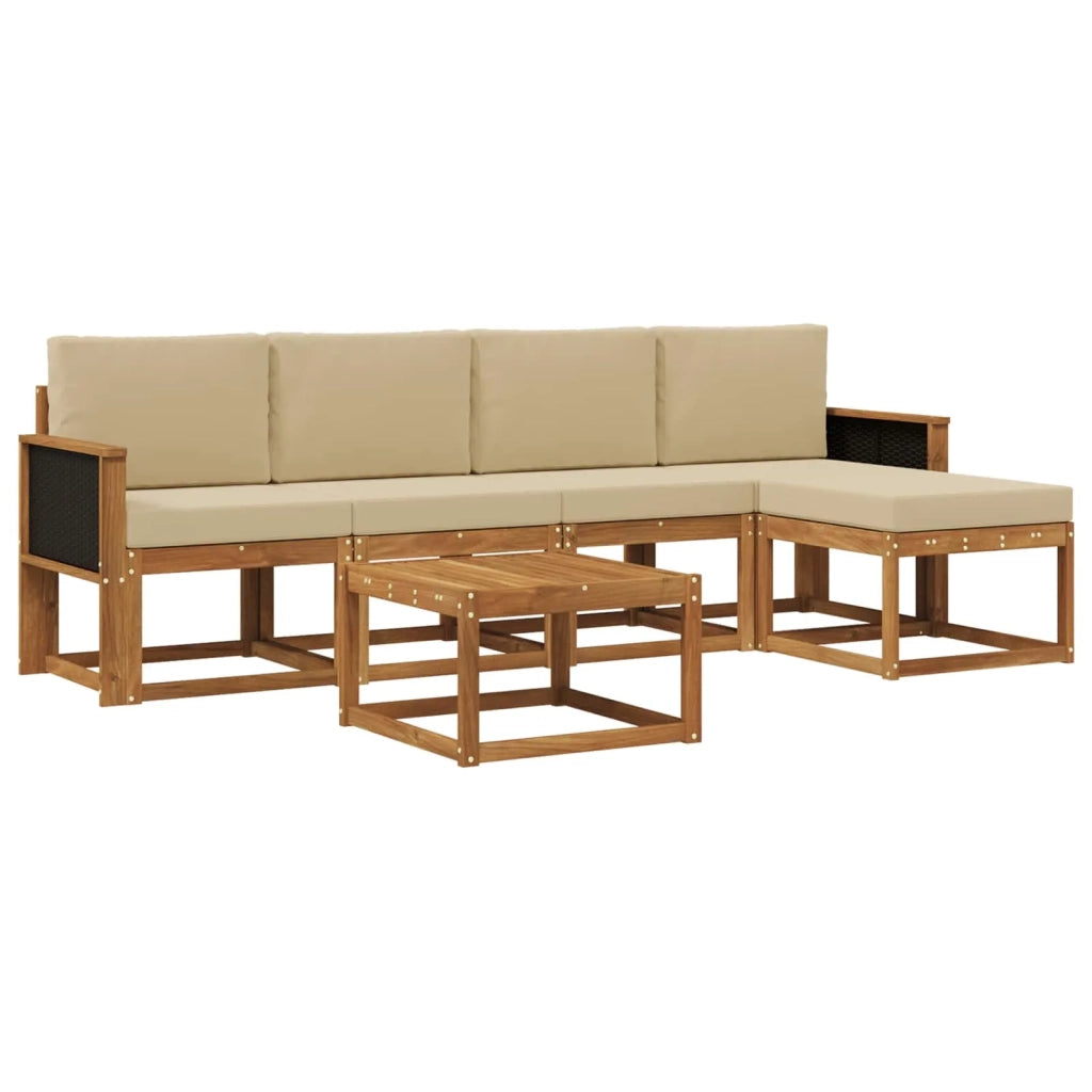 Set di divani da esterno 6 pz Naturale e Beige Poliestere 3385144