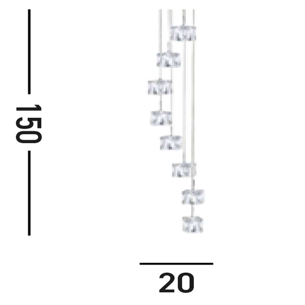 Lampadario Contemporaneo Ice Cube Acciaio Cromo Vetro Trasp Led 39W 3000K