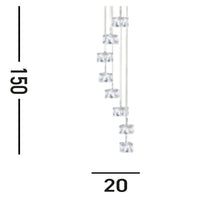 Lampadario Contemporaneo Ice Cube Acciaio Cromo Vetro Trasp Led 39W 3000K