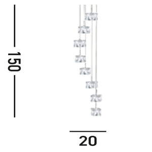 Lampadario Contemporaneo Ice Cube Acciaio Cromo Vetro Trasp Led 39W 3000K
