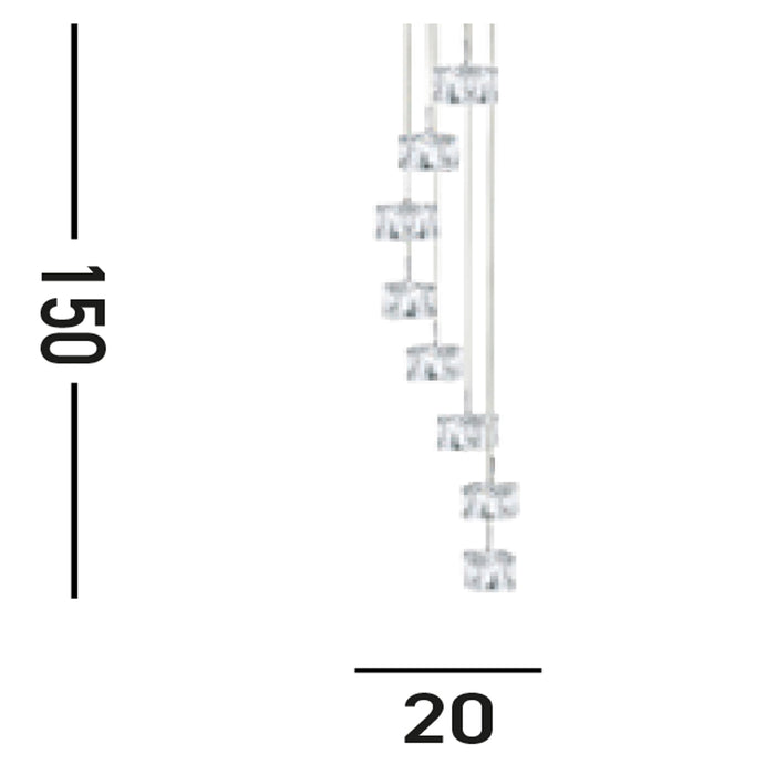 Lampadario Contemporaneo Ice Cube Acciaio Cromo Vetro Trasp Led 39W 3000K