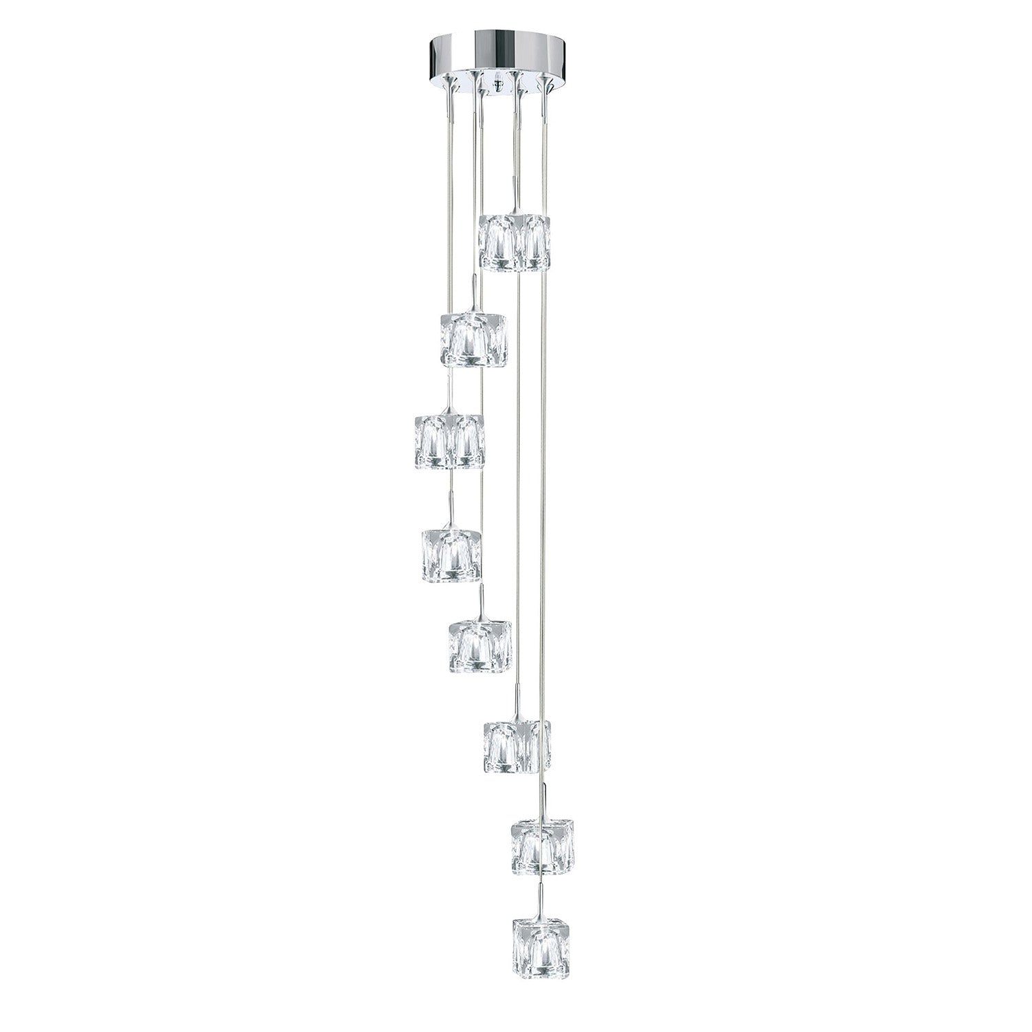 Lampadario Contemporaneo Ice Cube Acciaio Cromo Vetro Trasp Led 39W 3000K