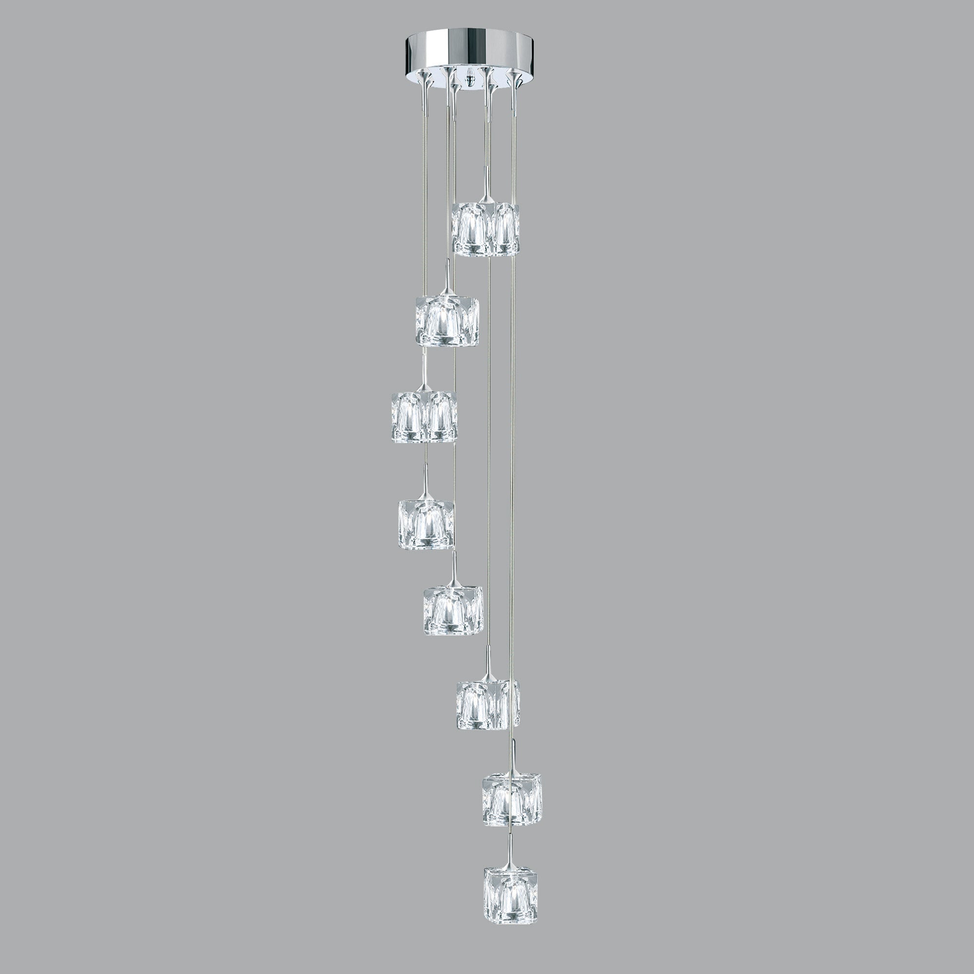 Lampadario Contemporaneo Ice Cube Acciaio Cromo Vetro Trasp Led 39W 3000K