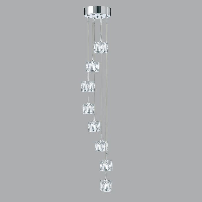 Lampadario Contemporaneo Ice Cube Acciaio Cromo Vetro Trasp Led 39W 3000K