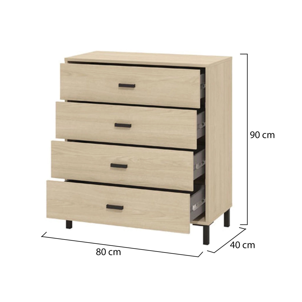 Rosasco, Cassettiera 4 Cassetti, 80x40x90h cm Marrone Rovere