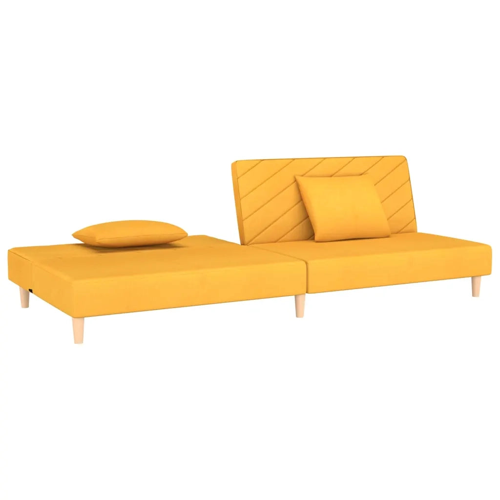 Divano Letto a 2 Posti con 2 Cuscini Giallo in Tessuto 375895