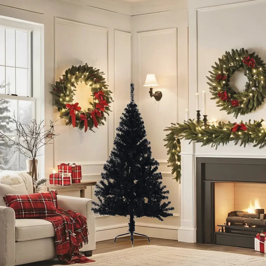 Albero di Natale | Decorazioni natalizie Artificiale a Met¨¤ con Base Nero 150 cm PVC