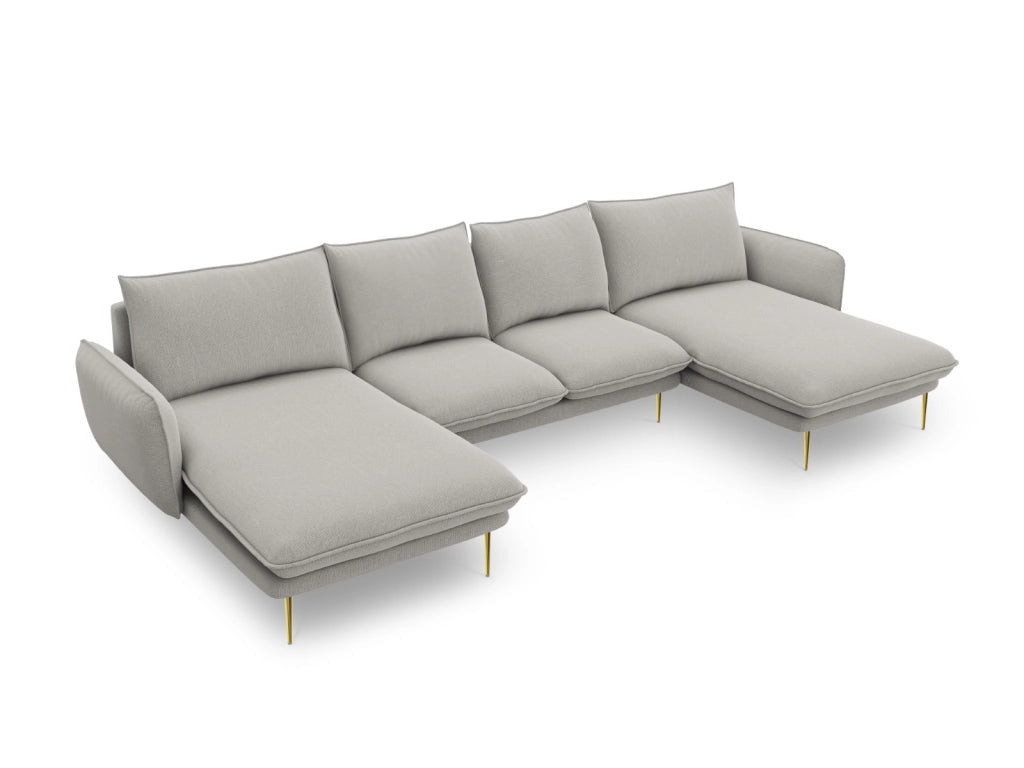 Cosmopolitan Design - Divano panoramico "Vienna" 6 posti in tessuto strutturato grigio chiaro 