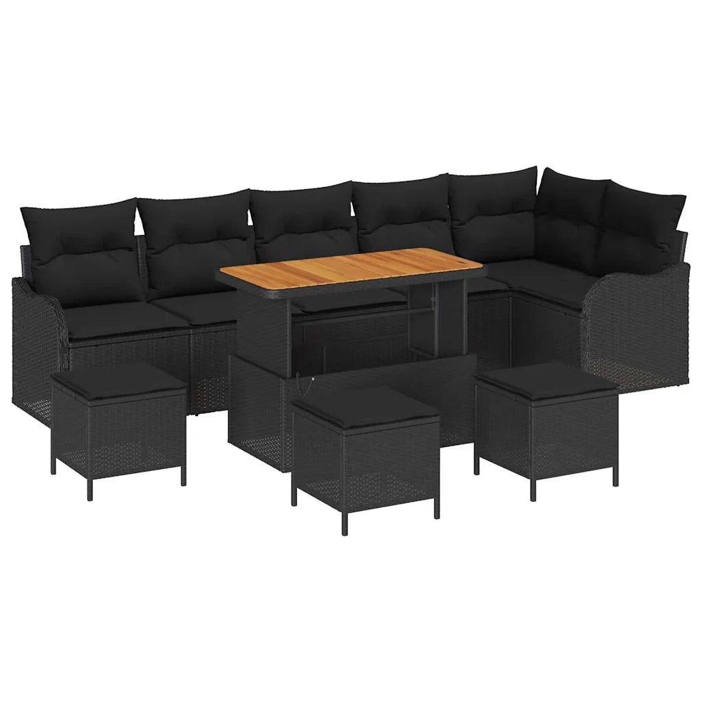 Set Divano da Giardino con cuscino con cuscino 10 pcs Nero