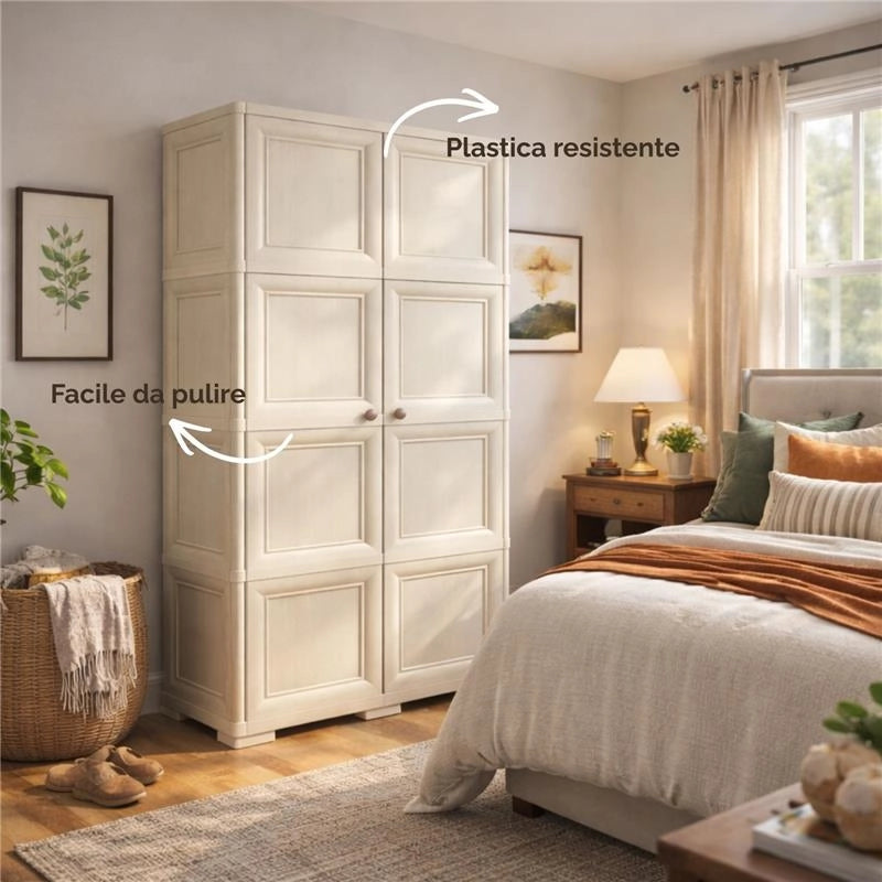 ARMADIO 4 MODULI ANGORA 79X43X164 CM CON 4 RIPIANI E VANI APERTI – MOBILE ALTO CONTENITORE PER ZONA LIVING E STUDIO