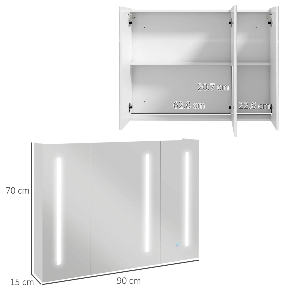 Specchio Armadietto da Bagno Pensile 90x15x70 cm in MDF e Vetro Bianco Lucido