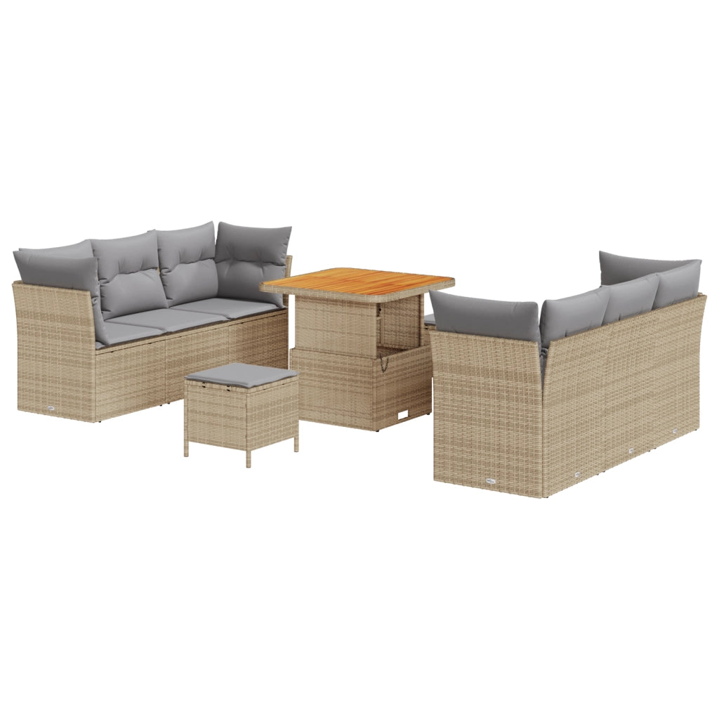 Set Divano da Giardino con Cuscini Beige Rattan Polietilene Acacia